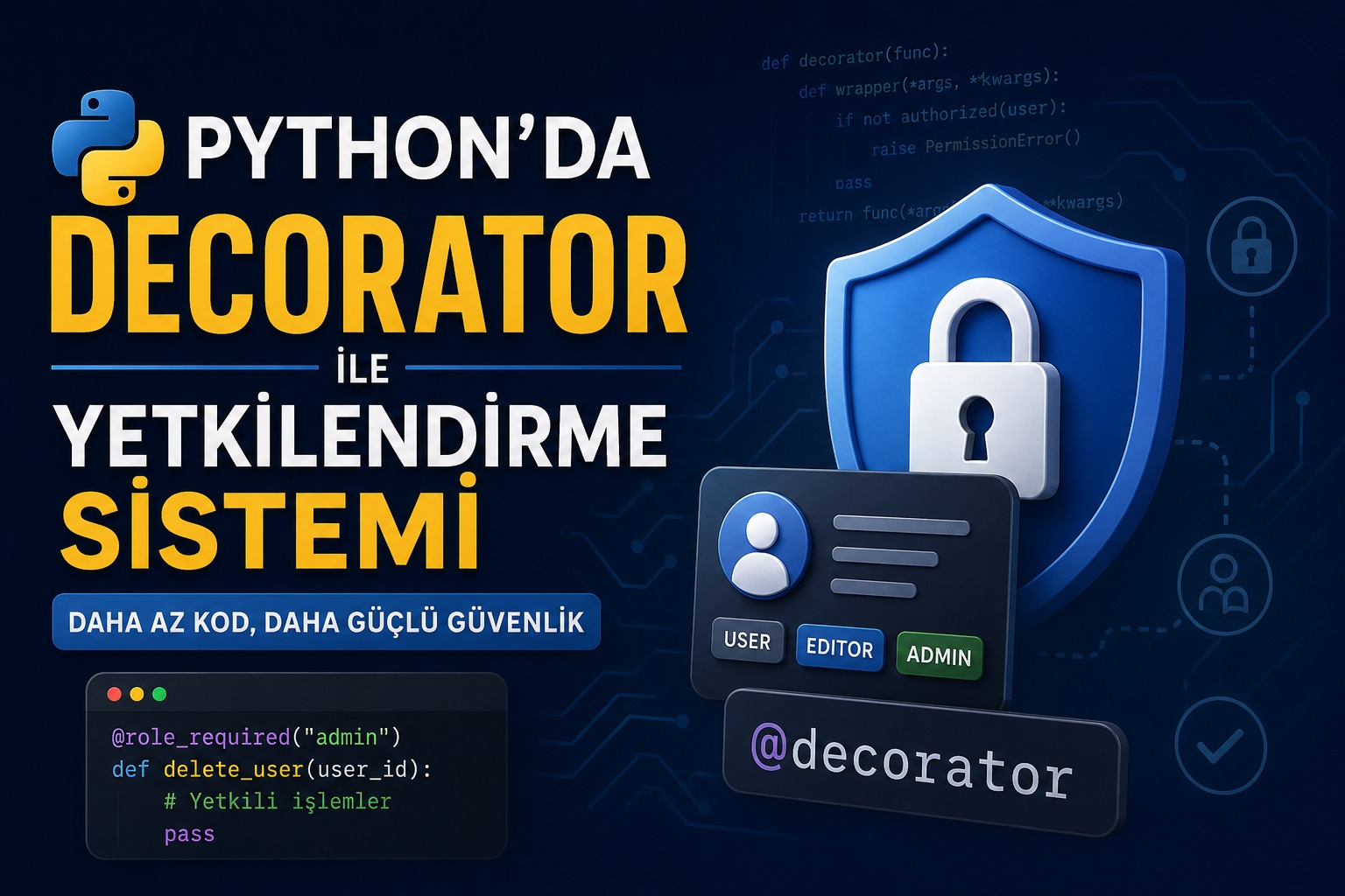 Pythonda Decorator ile Yetkilendirme Sistemi: Tek Satırla Güvenliği Kodunuza Entegre Edin