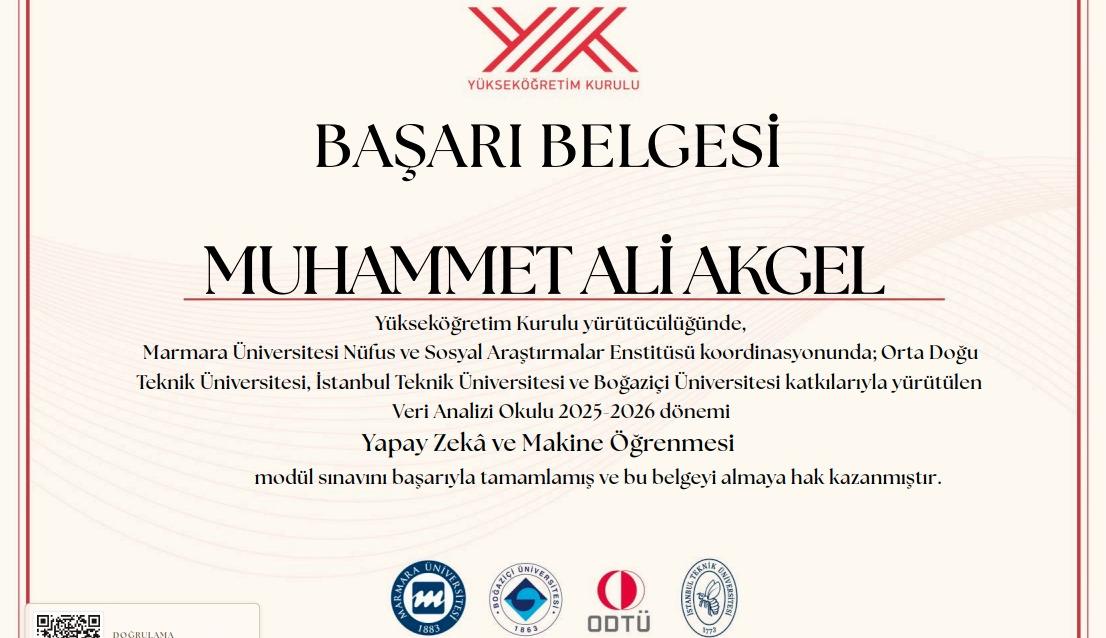 Yapay Zekâ ve Makine Öğrenmesi Eğitimim Başarı Belgesi ile Sonuçlandı